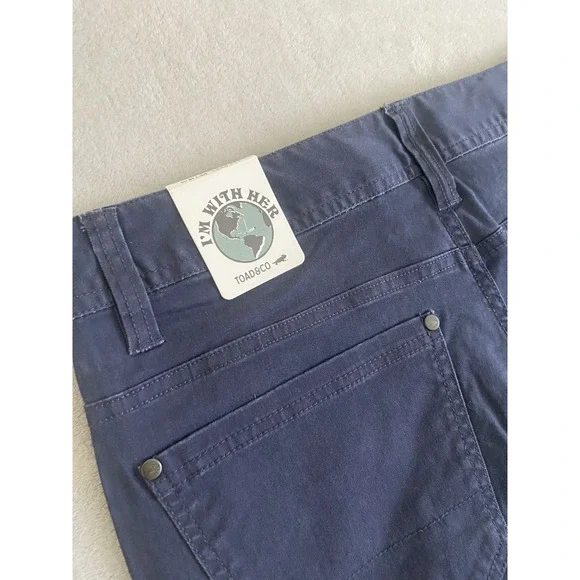 Toad&Co Mission Ridge 5 Pocket Lean Pants Mens 31X34 Blue Organic Cotton Stretch - Picture 5 of 6